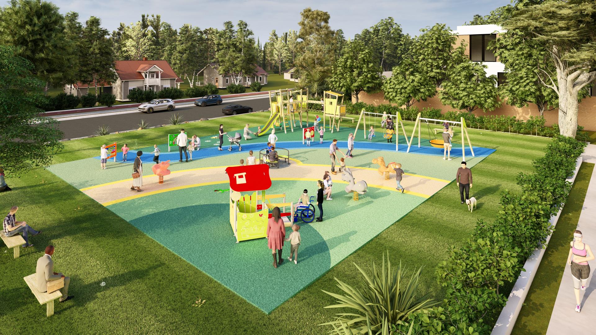 progetti di parchi gioco parco giochi accessibile e inclusivo nel quartiere residenziale