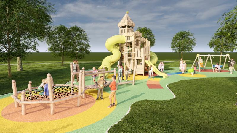 progetti di parchi gioco strutture ludiche in robinia su misura e percorso equilibrio per il parco cittadino